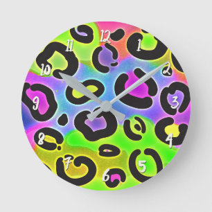Horloge Ronde Couleurs Vives Imprimé Taches de Léopard Guépard P