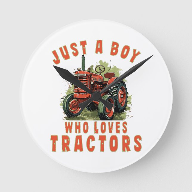 Horloge Ronde Country Life Boy qui aime les tracteurs (Recto)