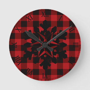 Horloge Ronde Country red and black plaid