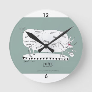 Horloge Ronde coupes de bouchers - porc, fernandes élégants