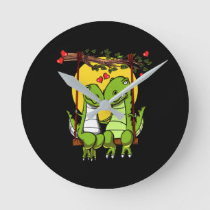 Horloge Ronde Couple T-Rex Dinosaur mignon