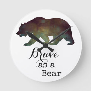 Horloge Ronde Courageux comme un Ours Typographie Aquarelle