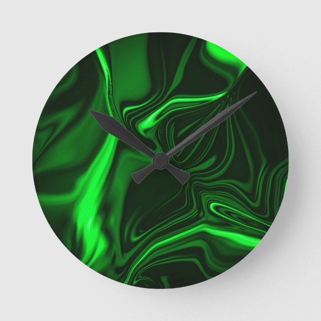 Horloge Ronde Courbes ou ondulations vert métallique, foncé (Recto)