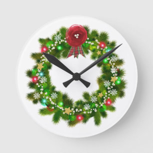 Horloge Ronde Couronne de Noël décorée festive