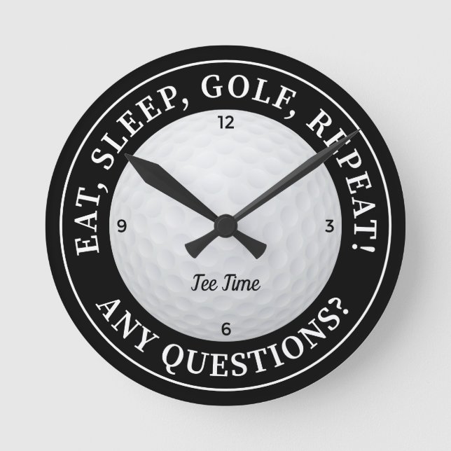 Horloge Ronde Coutume Golf Ball Sports Golfer Décor Noir & Blanc (Recto)