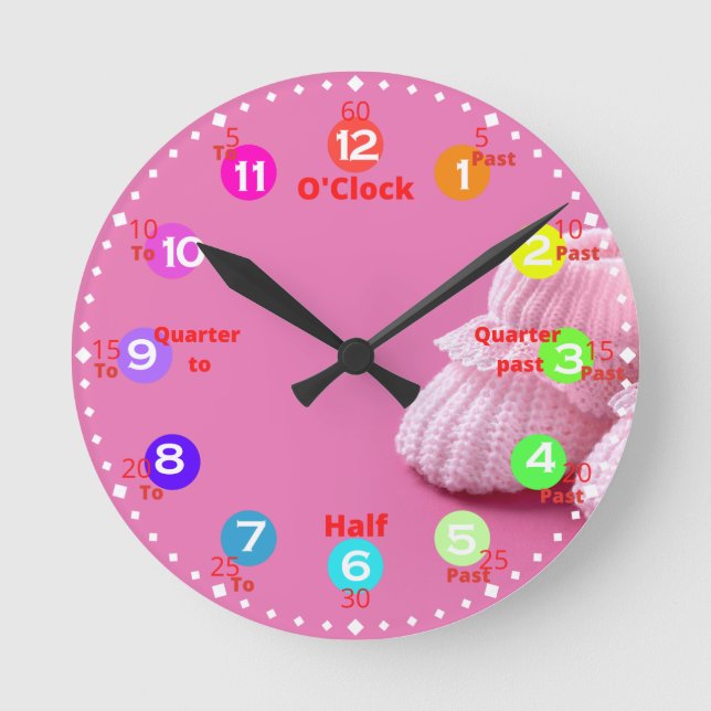 Horloge Ronde Couverture ronde de l'apprentissage temps rose (Recto)