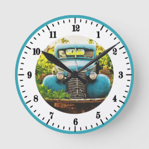 Horloge Ronde Couverture ronde Vintage du camion bleu