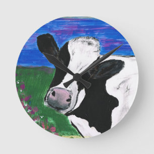 Horloge Ronde Cow, Farm, Animal, rural, hand painted calf.