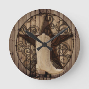 Horloge Ronde Cow-girl solitaire en bois de pays occidental