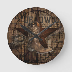 Horloge Ronde Cowboy solitaire primitif de pays occidental