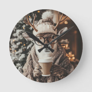 Horloge Ronde Cozy Reindeer Wall Clock with Coffee - Solive Win
