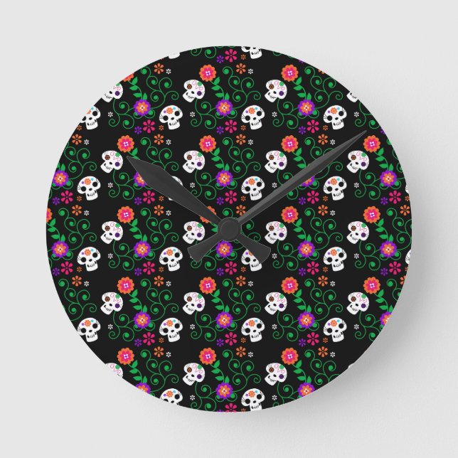 Horloge Ronde crâne à sucre noir (Recto)