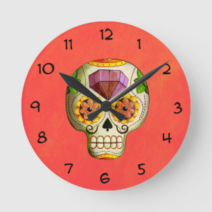 Horloge Ronde Crâne de sucre de Dia de Los Muertos Mexican