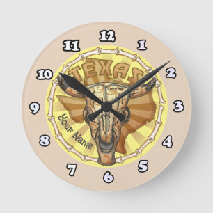 Horloge Ronde Crâne de vache tribal du Texas