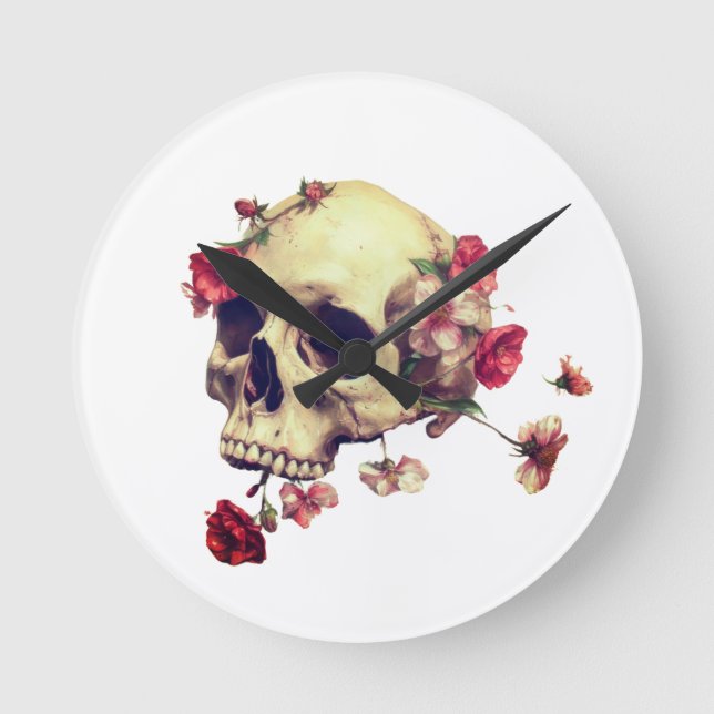 Horloge Ronde Crâne et fleurs (Recto)