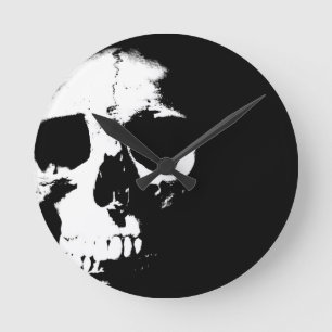 Horloge Ronde Crâne noir et blanc