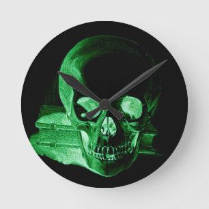 Horloge Ronde Crâne vintage vert pâle modifié gothique