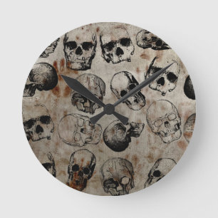 Horloge Ronde Crânes vintage Halloween en détresse