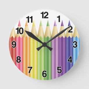 Horloge Ronde Crayons Colorés Dans Une Ligne