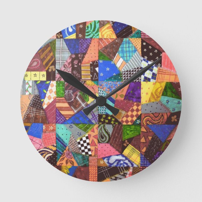Horloge Ronde Crazy Quilt Patchwork Quilt Art géométrique Abstra (Recto)