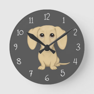 Horloge Ronde Cream Smooth Coated Dachshund Cartoon Chien