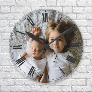 Horloge Ronde Create Your Custom Photo Grey Classy Elegant