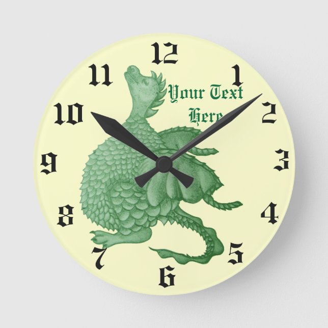 Horloge Ronde créature imaginaire mythique dragon vert mignon (Recto)