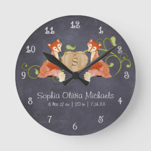 Horloge Ronde Créatures animales boisées, renard n vignes Nouvea