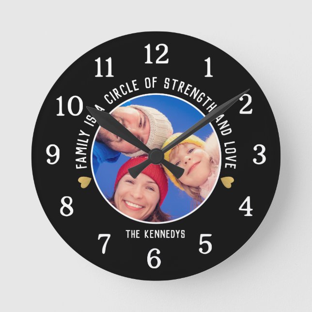 Horloge Ronde Créez votre propre devis photo de famille Noir (Recto)