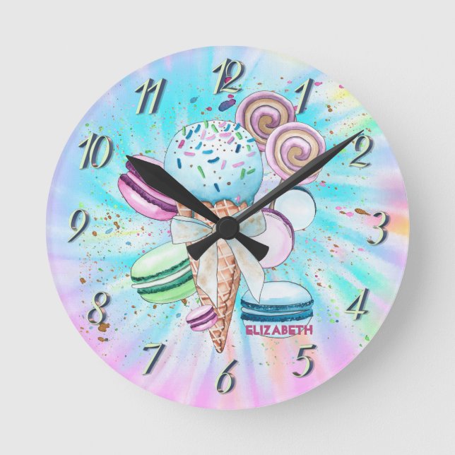 Horloge Ronde Crèmes glacées Macarons Tee Dye Été (Recto)