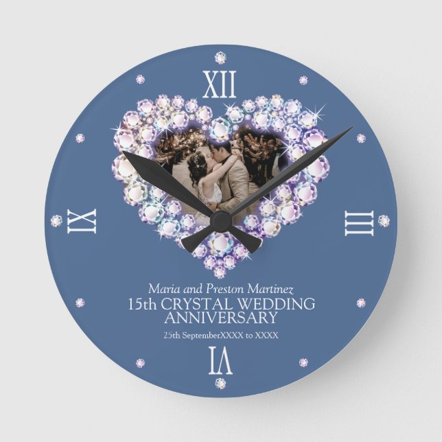 Horloge Ronde Cristal coeur photo 15e anniversaire mariage (Recto)