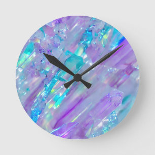 Horloge Ronde Cristal d'aquamarine et d'asthénie