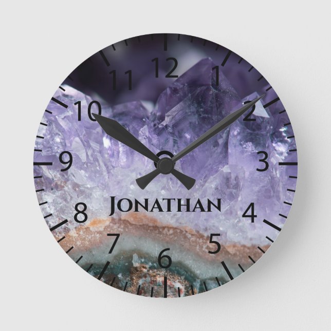 Horloge Ronde Cristaux de pierre d'Améthyste pourpre Géode Photo (Recto)