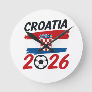 Horloge Ronde Croatie 2026 Design de Fan de Football Drapeau Cou