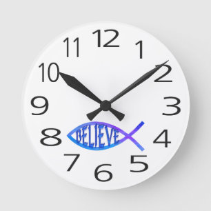 Horloge Ronde Croire poisson - bleu