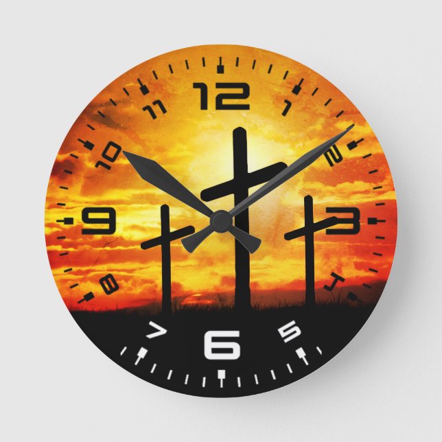Horloge Ronde Croix, Coucher de soleil Silhouettes Peinture-6713 (Recto)