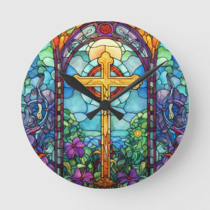 Horloge Ronde Croix en verre tendu