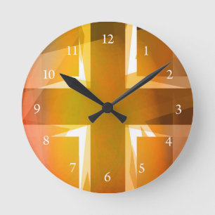 Horloge Ronde Croix religieuse rouge et jaune