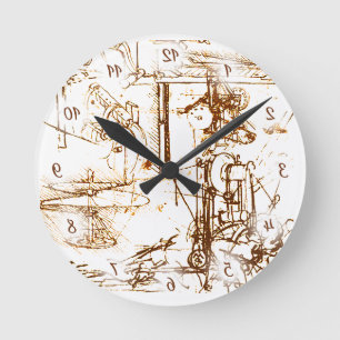 Horloge Ronde Croquis Leonardo Da Vinci avec chiffres inversés
