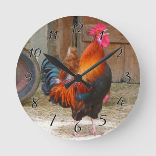 Horloge Ronde Crowing Red Rooster de Rhode Island