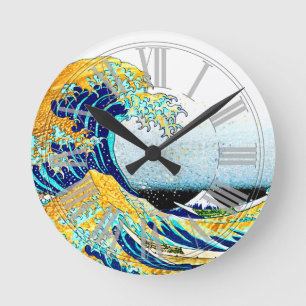 Horloge Ronde Cru de PixDezines, grande vague, 葛飾北斎の神奈川沖浪 de