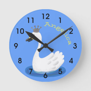 Horloge Ronde Cube cygne blanc avec dessin de la couronne