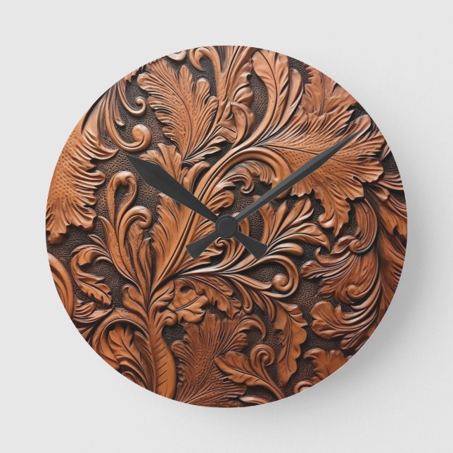 Horloge Ronde Cuir brun embouti (Recto)