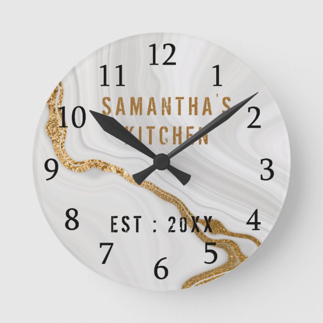 Horloge Ronde Cuisine de Marbre blanc d'or personnalisée classiq (Recto)