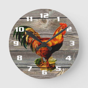 Horloge Ronde Cuisine rustique au coq de campagne