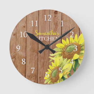 Horloge Ronde Cuisine Rustique Personnalisée En Bois Et Tournes