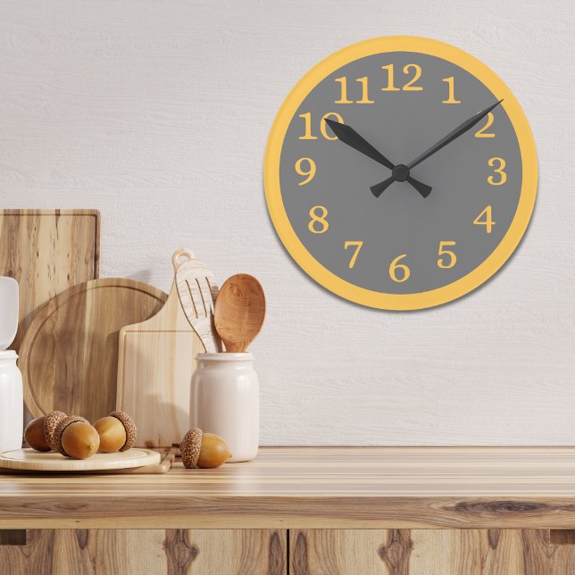 Horloge Ronde Cuisine Simple Moderne Gris Et Jaune (Simple Modern Grey And Yellow Decor Kitchen Round Clock)