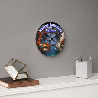 Horloge Ronde Culture amérindienne rustique Tribus