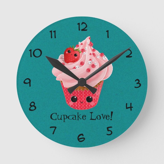 Horloge Ronde Cupcake aux fraises mûres (Recto)