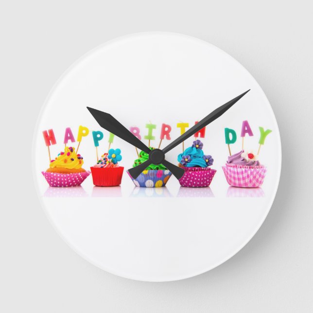 Horloge Ronde Cupcakes de Joyeux Anniversaire (Recto)